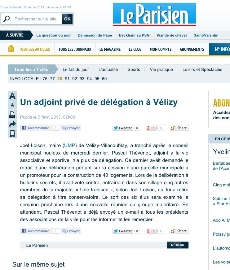 Article Le Parisien Vélizy